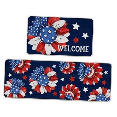 Tailus Welcome 4th of July Sunflower Patriotic Kitchen Rugs Set of 2, America 