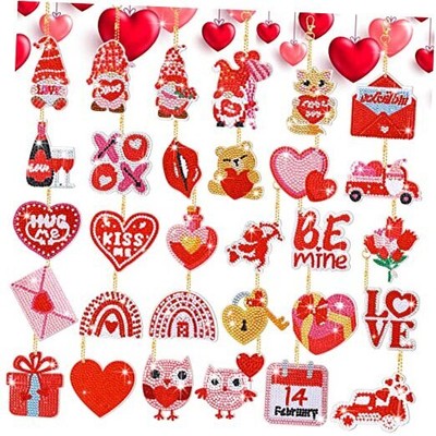 30 Pieces Valentine's Day DIY Diamond Key Chain 5D DIY Diamond Painting 