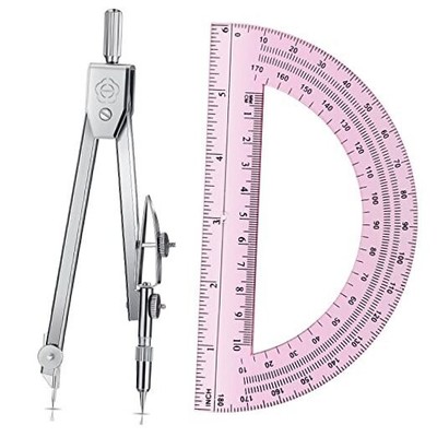 Student Protractor and Compass Set, Student Geometry Math Set, Classic Pink