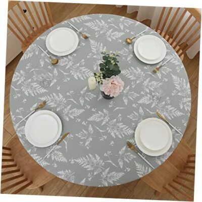 Round Vinyl Fitted Large Round Fits Table up 45''-56'' Diameter Gray Leaves