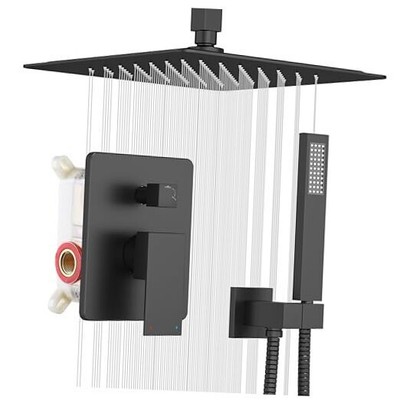  Shower System, Bathroomes Rain Shower Head with Handheld 12 Inch Matte Black