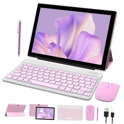 2 in 1 Tablet 10 Inch Android 12 OS Tableta, Tablets with 4GB+64GB SET Pink