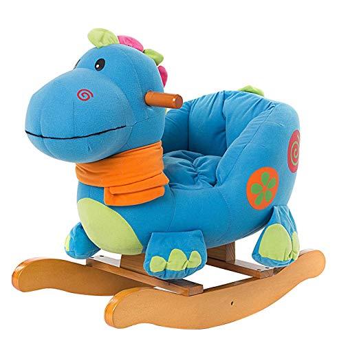 Labebe Child Rocking Horse Toy, Stuffed Animal Rocker Toy, Blue Dinosaur Rocker