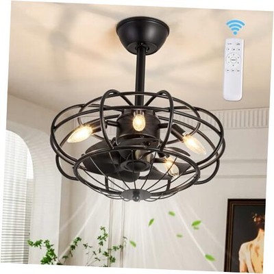 Black Caged Ceiling Fan with Lights Industrial 19in Ceiling Fan 19 inch black