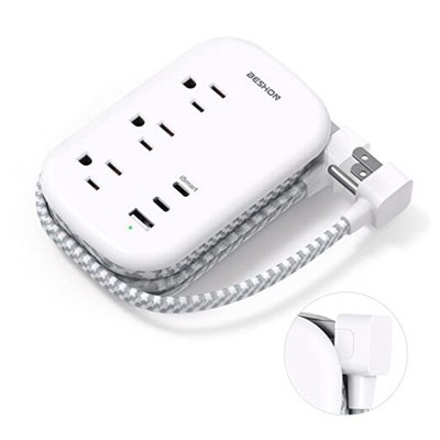  Flat Plug Power Strip, 3 Outlets with 3 USB Ports(2 USB C), Ultra Flat White