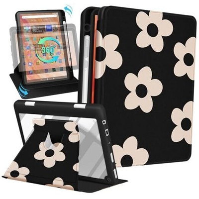 for Kindle Fire HD 10/10 Plus Tablet Case - 11th Generation 2021 1-Black Flower