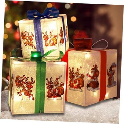MorTime Set of 3 Santa Claus Reindeer Snowman PVE Boxes Lighted Boxes with Bows