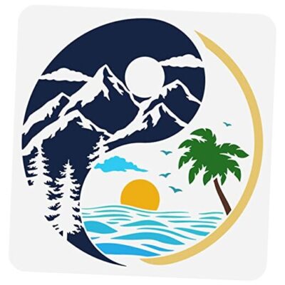  Nature Stencil 11.8x11.8inch Reusable Sunrise and Sunset Yin Yang Sun & Moon