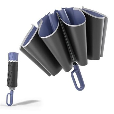  Inverted Travel Umbrella with Carabiner Handle,Large Compact Reverse Haze Blue