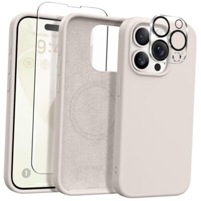  for iPhone 15 Pro Max Case Silicone, Compatible with Magsafe, 2X A-Stone/Gray