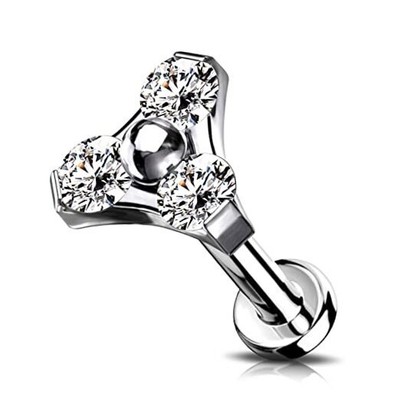 Minimalist Flower G23 Solid Titanium Cartilage Earrings Stud 16G Clear CZ