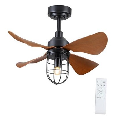 Farmhouse Caged Ceiling Fans with Lights Remote Control, 30'' Rustic Reversible 