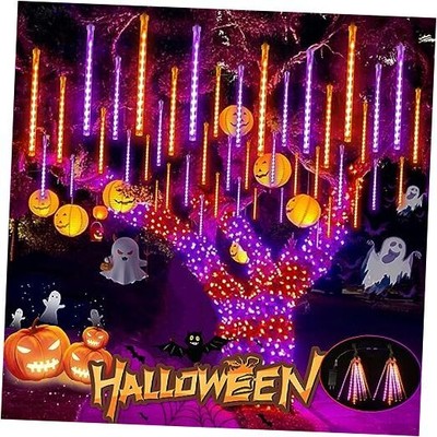 2-Pack Meteor Shower Lights Outdoor 2 Pack Plug in Orange and Purple