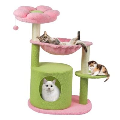 Cat Tree Cute Cat Tower Small Flower Cat Trees for Indoor Cat Condo 33'' Pink