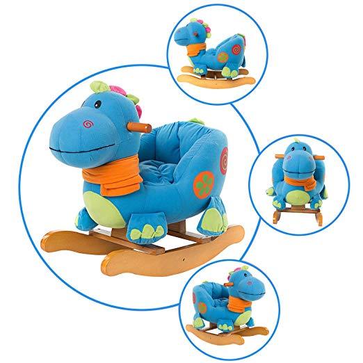Labebe Child Rocking Horse Toy, Stuffed Animal Rocker Toy, Blue Dinosaur Rocker