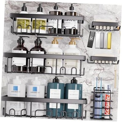  Adhesive Shower Caddy 6-Pack, Large Capacity Bathroom Organizers and Black