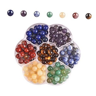 140 Pcs 7 Chakra Natural Stone Beads Round Beads Color 8MM 7 Chakra Stone Beads