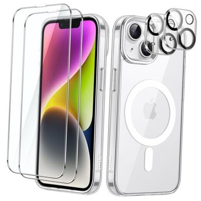 JETech 5 in 1 Magnetic Case for iPhone 14 Plus 6.7-Inch with 2-Pack Clear