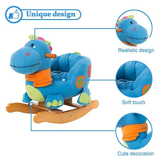 Labebe Child Rocking Horse Toy, Stuffed Animal Rocker Toy, Blue Dinosaur Rocker