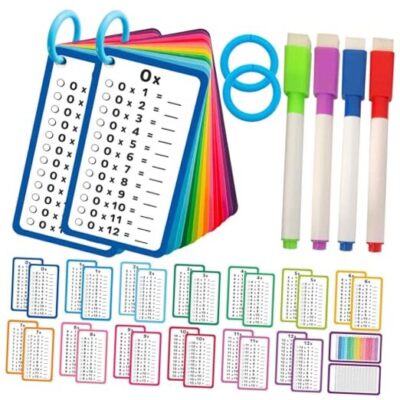 Multiplication Flash Cards 0-12, Large Math Flash Cards with 4 Dry Erase 