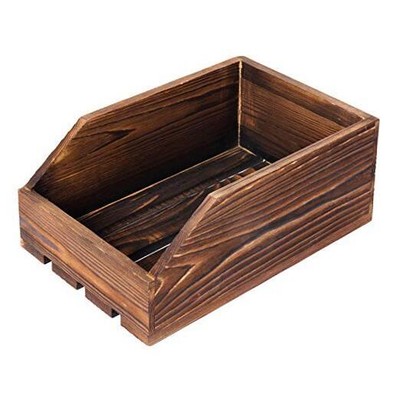 Rustic Brown Wood Paper Nesting Tray Stackable Document Storage Crate File 