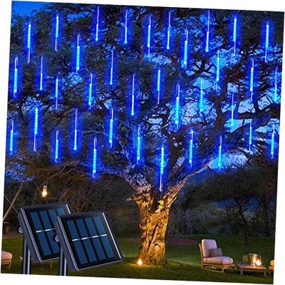  2 Pack Solar Meteor Shower Lights Outdoor Christmas Lights Meteor Falling Blue