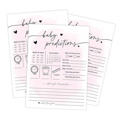  50 Baby Predictions Cards - Minimalist - Baby Shower Game, New Mom & Dad Pink