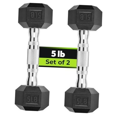Hex Dumbbell Set, 3-100 lb Rubber Encased Exercise & Fitness 5 lb, Pair