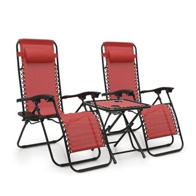  3PCS Leisure Chairs Table Set Outdoor Furniture Zero Gravity Chairs Maroon