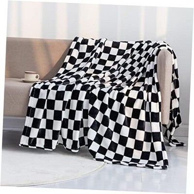  Throw Blankets Flannel Blanket with Checkerboard Grid Pattern 50''x60'' Black