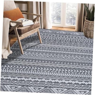 SAND MINE Reversible Mat, Indoor Outdoor Rug 6' x 9' Grey & White Boho 2