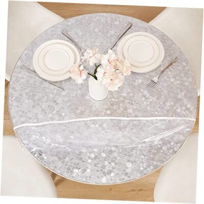 Clear Round Vinyl Fitted Tablecloth Waterproof Oilcloth Heavy Duty Elasticized 