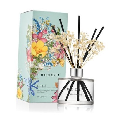 COCODOR Preserved Flower Reed Real Flower/6.7Ounce/1Pack White Jasmine
