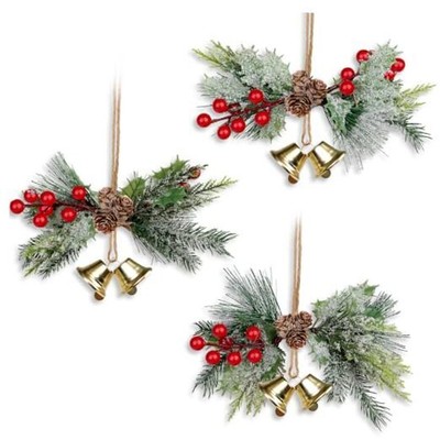 YiYa Christmas Bells Ornaments 9.4'' Metal Jingle Bells with Pine Cones Gold