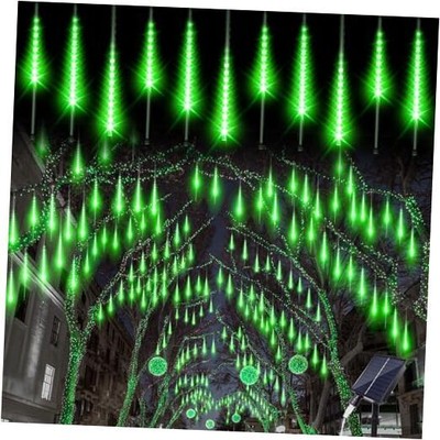  Halloween Lights Solar Christmas Lights 16Inch 10Tubes 360LED Meteor Green
