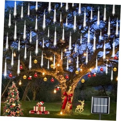  Solar Christmas Lights Outdoor, 8 Tubes 144 LED Meteor Shower Lights, White