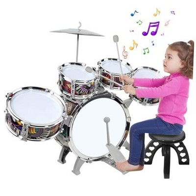  Kids Drum Set for Toddlers with 5 Piece High Drums, Mini Jazz Drumset Kit 