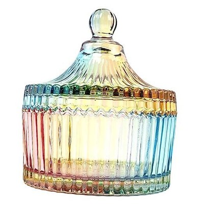 Colorful Crystal Glass Candy Snack Barrel Storage Jar Embossed Luxury Big Yurt