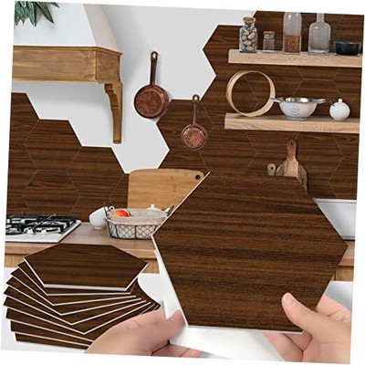Thickened Hexagonal Foaming Wall Tile Stickers with Real Wood Grain, 10 Pcs T01