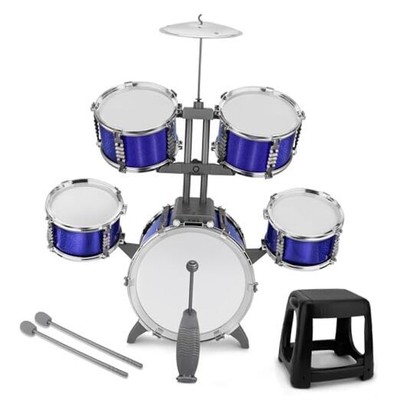 Kids Drum Set 5 Piece Toddlers Jazz Drum Kit with Stool Musical Style B