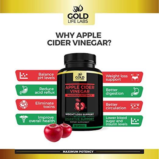 Apple Cider Vinegar Capsules - 350mg 60 Capsules - Promotes Digestion & Detox