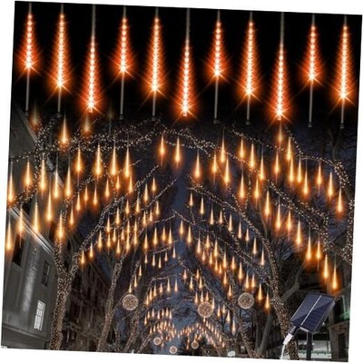  Halloween Lights Solar Christmas Lights 16Inch 10Tubes 360LED Meteor Orange