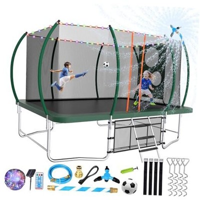 14FT Outdoor Rectangle Trampoline for Kids and Adults, Rectangular Field Green