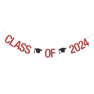  Class of 2024 Banner, High School College Master Graduation Bunting Red 2024