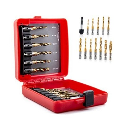 Titanium Combination Drill and Tap Bits Set with Quick Change Adapter, 13 Pcs