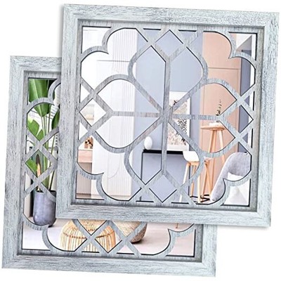  2 PCS Square  Wall Mirror,Gorgeous Rustic Farmhouse 12x12 inch Rustic White