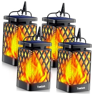 Outdoor Flickering Flame Solar Lantern 4 Pack Black