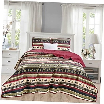  3-Piece Quilt Bedding Set Rustic Lodge Forest Queen Cabin Lodge Deer 202
