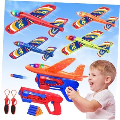 9 Pack Airplane Launcher Toys, LED Foam Glider Plane with 2 Flight Modes, 