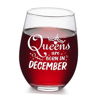  Birthday Gifts for Women, Queens Are Born in December Birthday Wine Glass, 